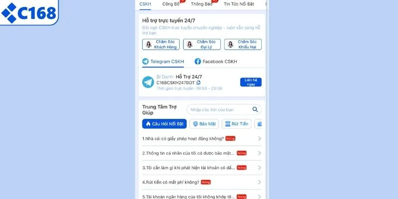 Cách liên hệ C168 chính thức